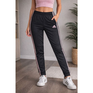 Adidas AEROREADY Black Track Pants Pink Stripe Zip Ankle Women’s Size Small